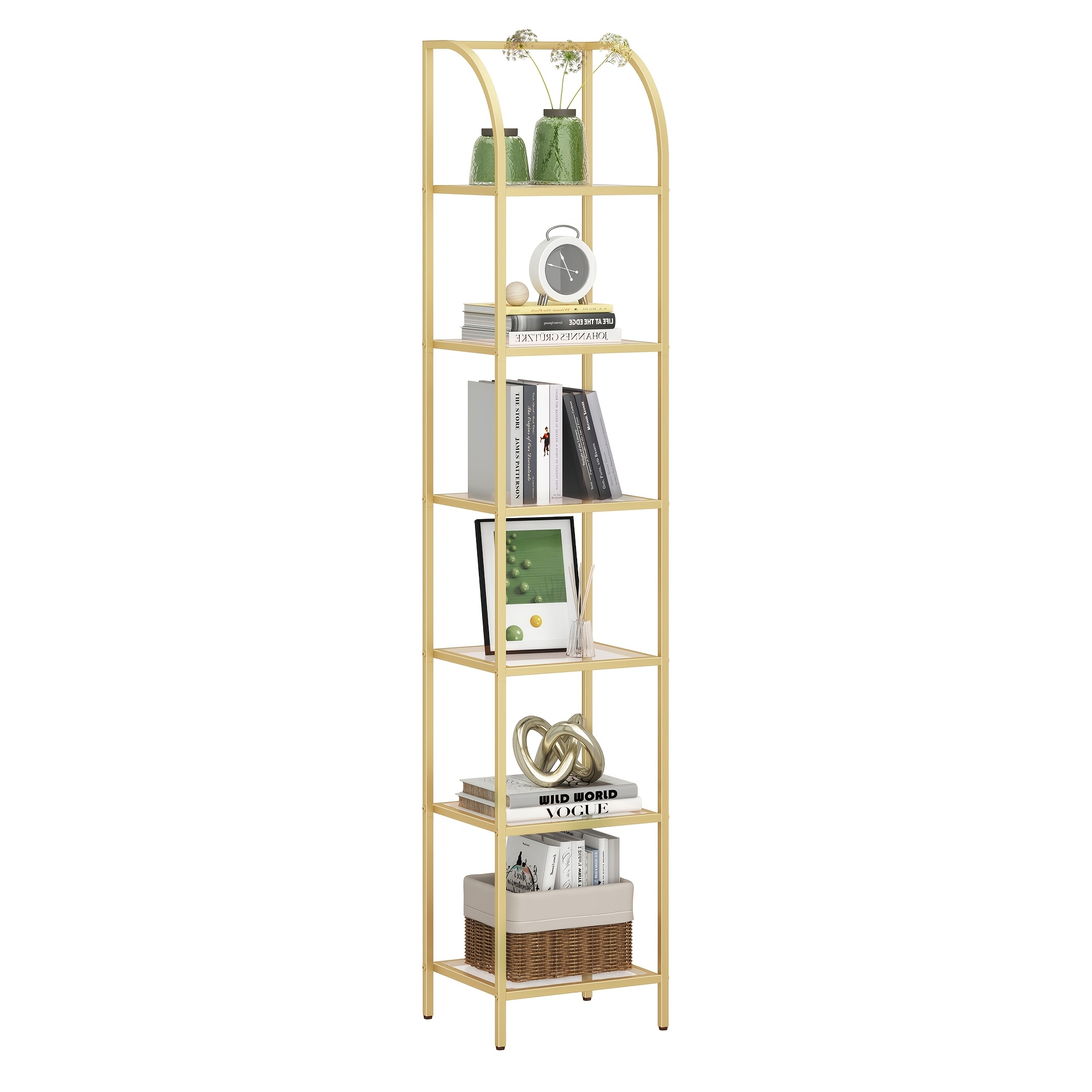 Home Office Free - Bookcase Bookshelf, Tempered Glass Arched Bookshelf