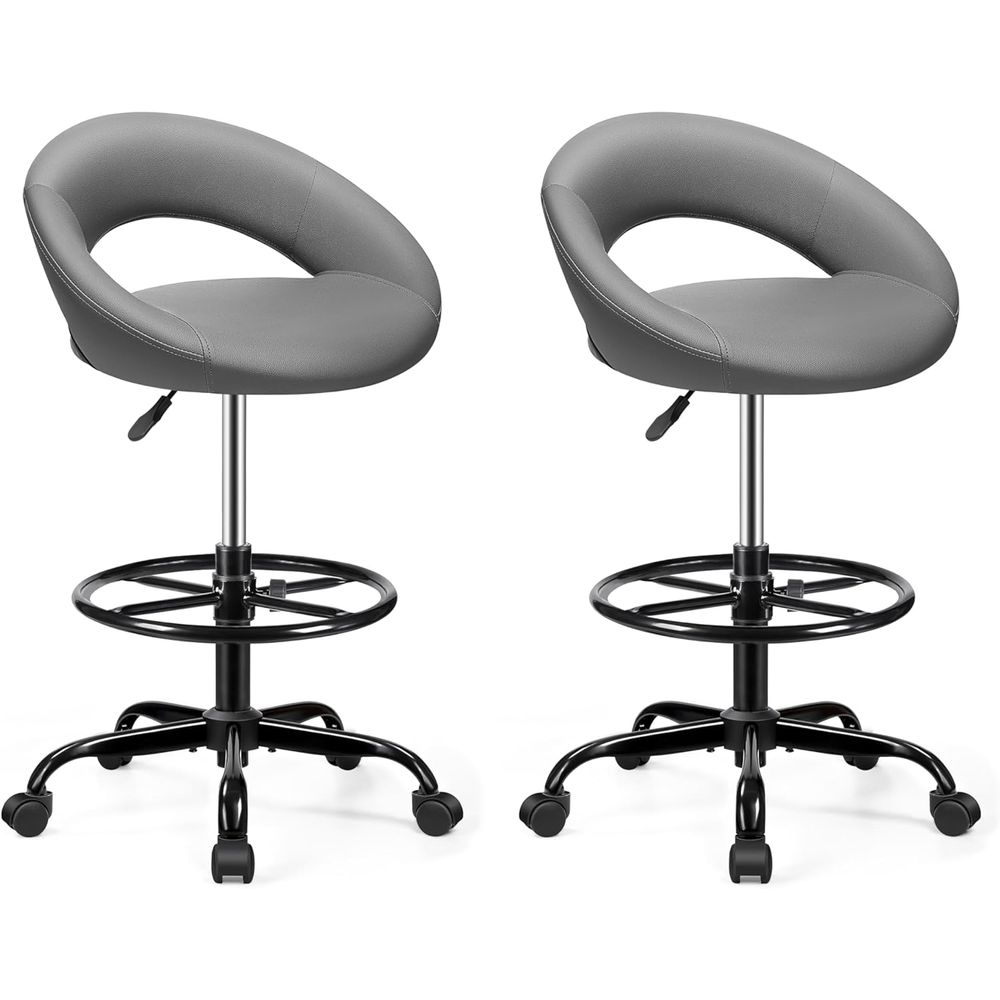 Home Office Free - Gray 2-Pack Ergonomic PU Leather Swivel