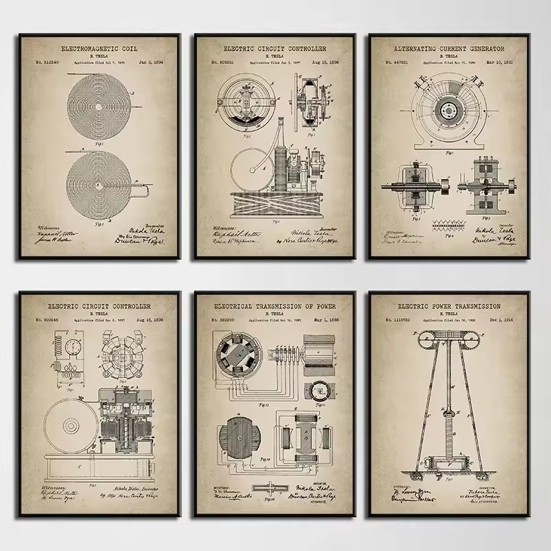 Home Office Gif - Vintage Tesla Electrical Patent Posters Prints