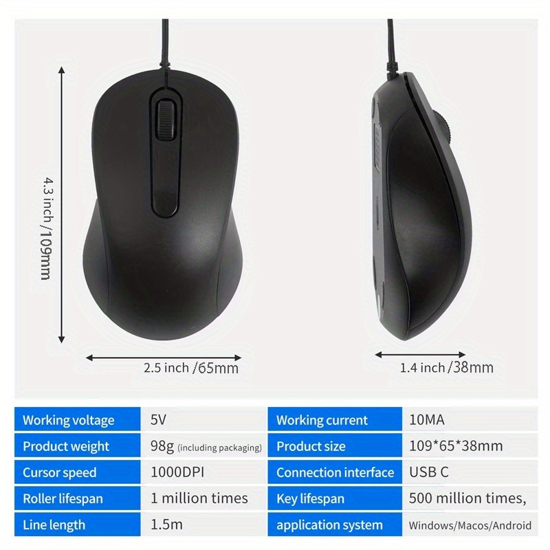 Mute Type C Wired Mouse Ergono – Home Office For Mac Bewertung und Preis