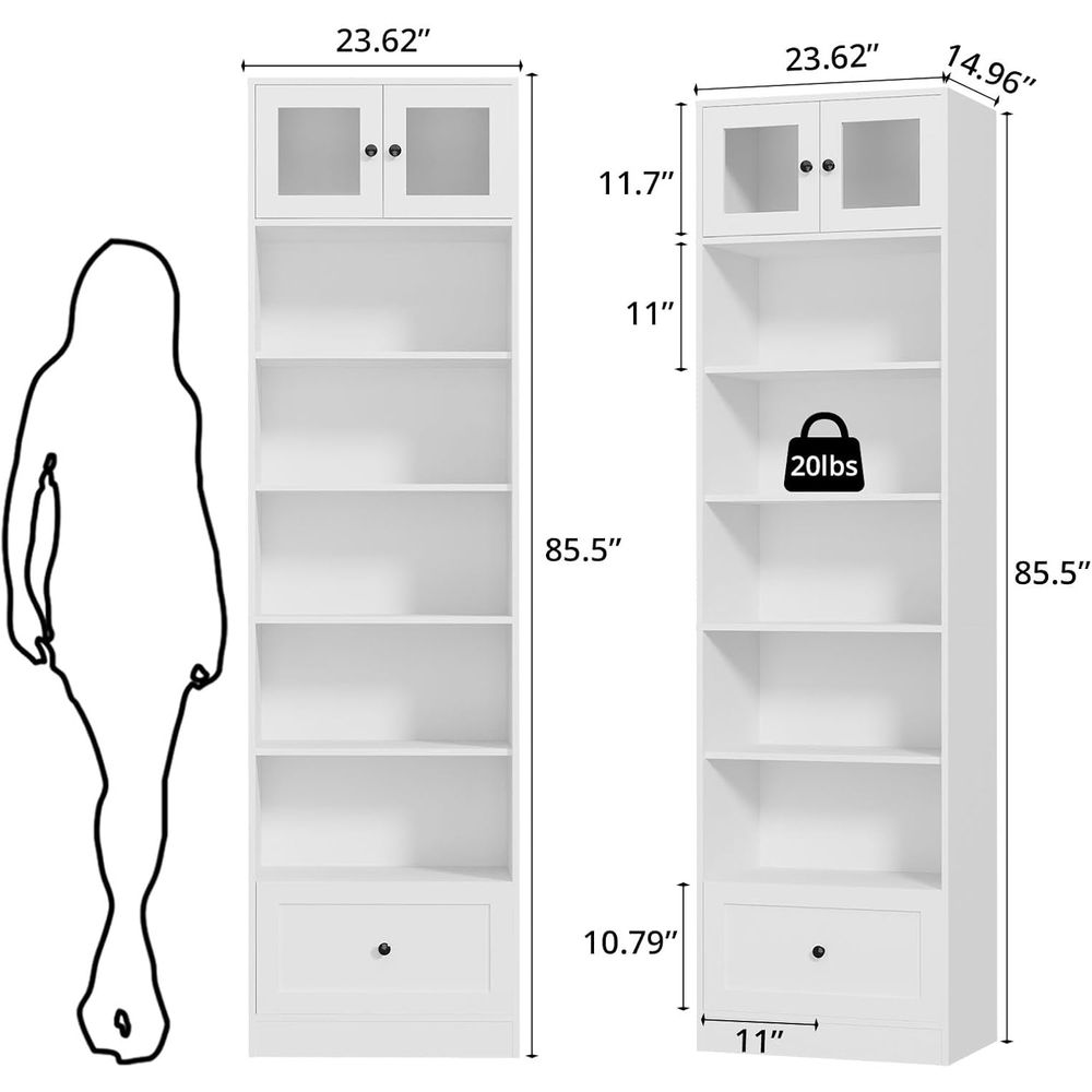 7-Tier Glass Door Bookcase, 85 – Home Office Free Bewertung und Preis